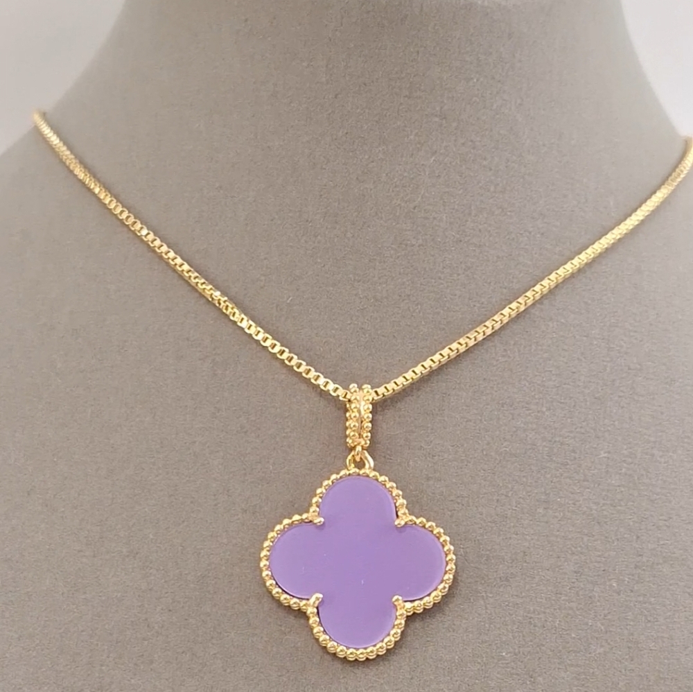 Purple Enamel Clover Pendant Necklace